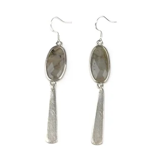 Labradorite Drop Earrings with Etched Bar, the pair on a white background