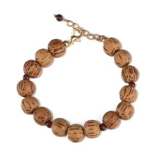 Bahi Wood and Jasper Beaded Bracelet laid flat on a white background