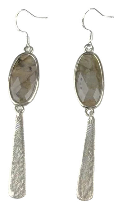 Labradorite Drop Earrings with Etched Bar, the pair