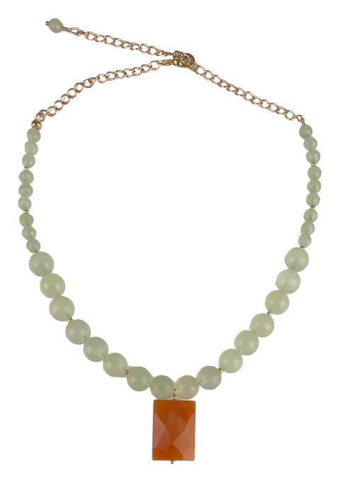 Pale Green Chalcedony and Orange Agate Necklace